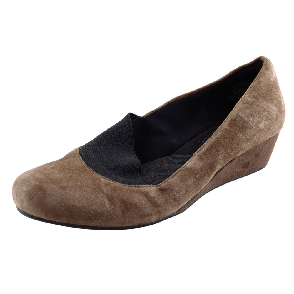 Easy Spirit Wedge Brown Leather Women Heel Shoes Size 7.5 M